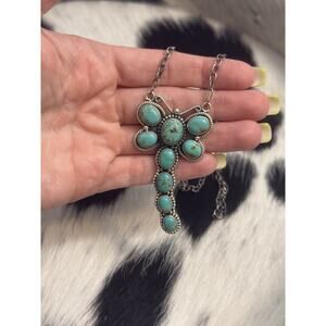 Native American Sterling Silver Blue Turquoise Multistone Dragonfly Necklace